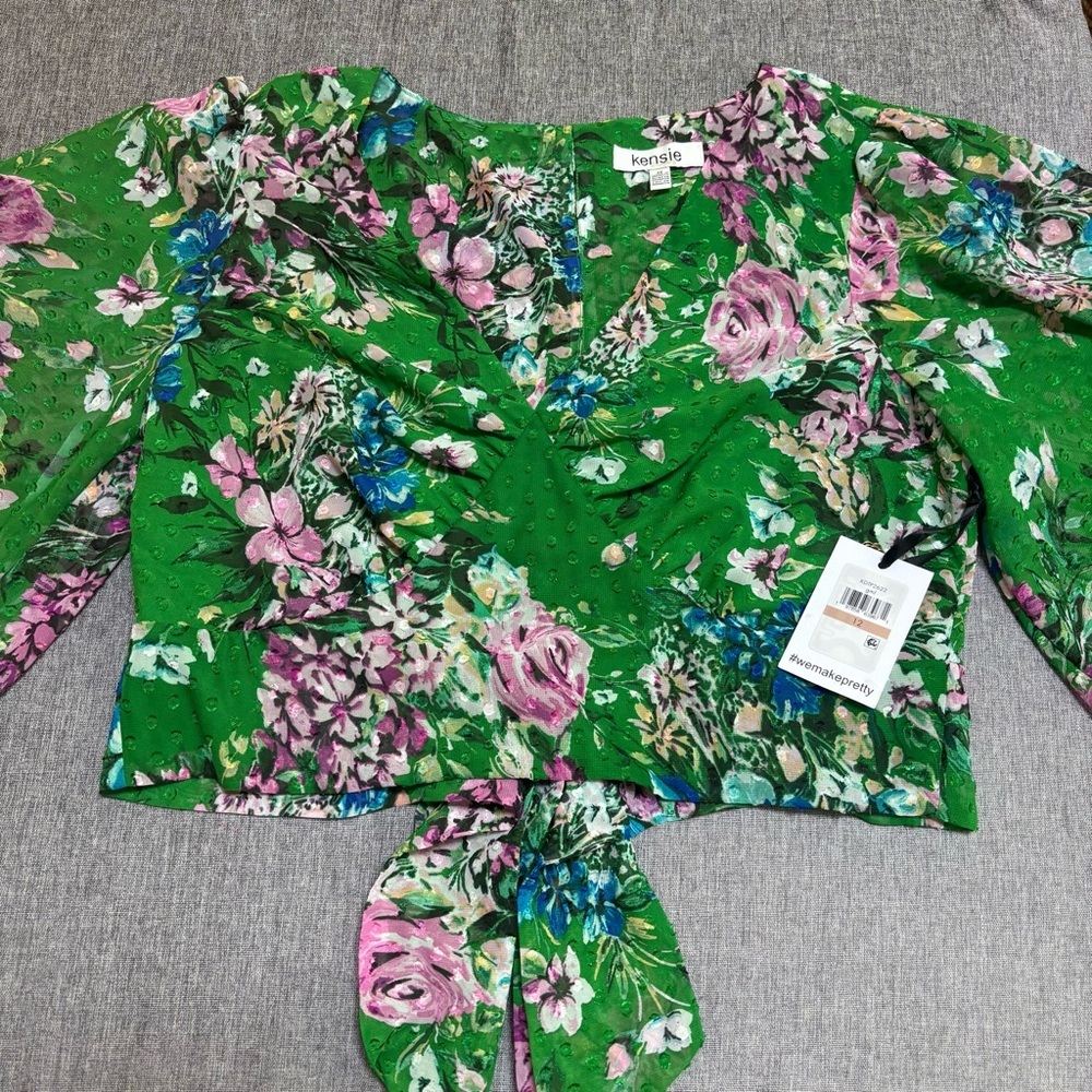 Kensie Green Floral 2 Piece Skirt Set, Size 12 - Picture 2 of 12